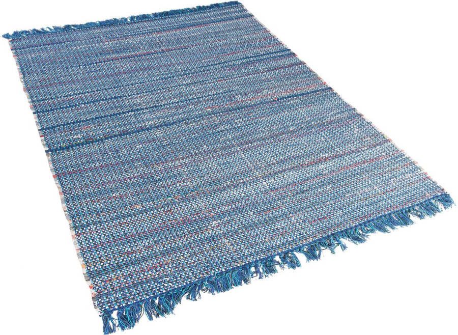 Beliani BESNI Laagpolig vloerkleed Blauw 140 x 200 cm Katoen - Foto 1