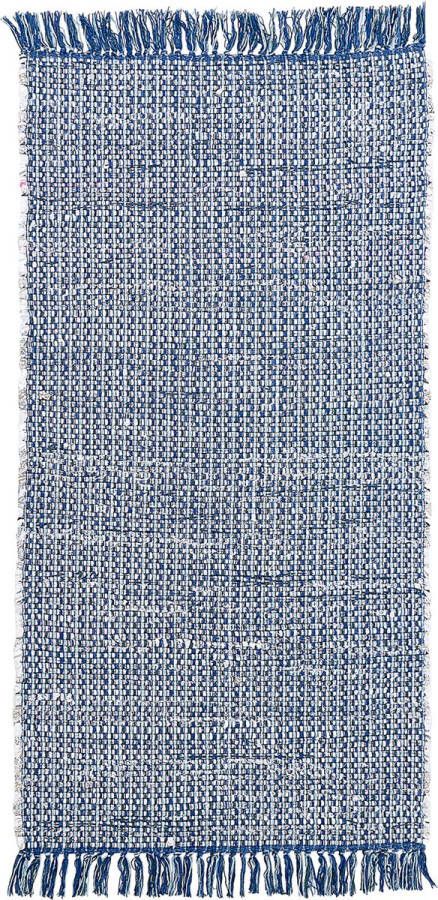 Beliani BESNI Laagpolig vloerkleed Blauw 80 x 150 cm Katoen