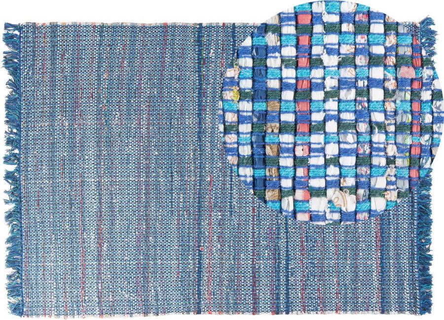 Beliani BESNI Laagpolig vloerkleed Blauw 140 x 200 cm Katoen - Foto 2