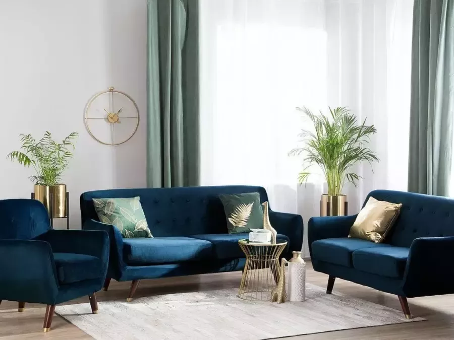 Beliani BODO Living Room Set Blauw Fluweel