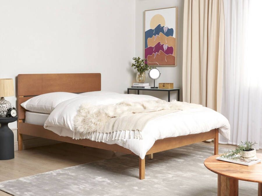 Beliani BOISSET Bed Donkerbruin 140 x 200 cm Rubberhout - Foto 1