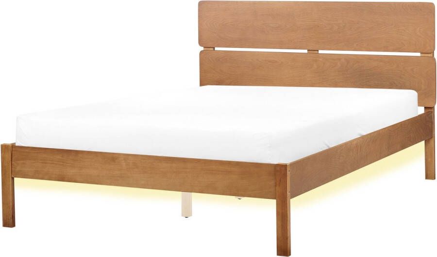 Beliani BOISSET Bed met LED Lichthout 140 x 200 cm Rubberhout