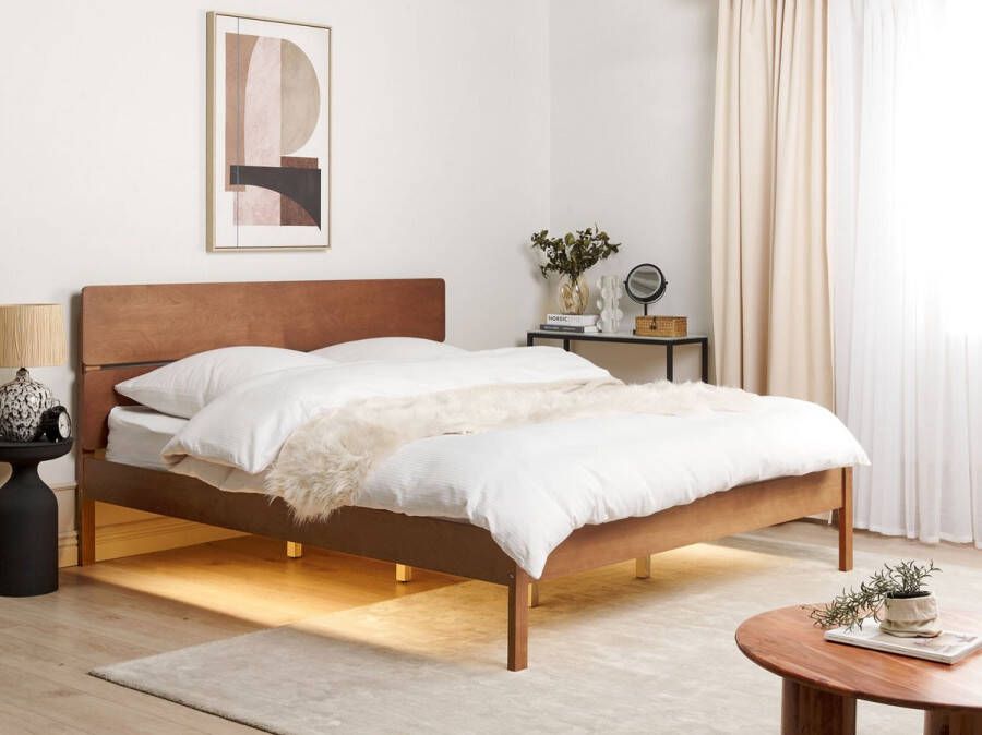 Beliani -BOISSET -Bed met LED-Donkerbruin-180 x 200 cm-Rubberhout - Foto 1