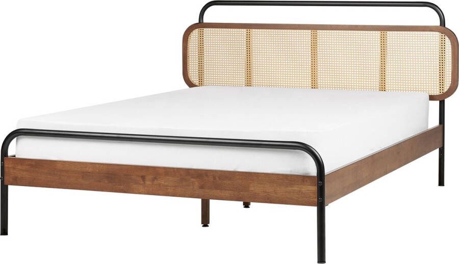 Beliani -BOUSSICOURT-Tweepersoonsbed-Bruin-140 x 200 cm-Rubberhout