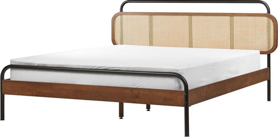 Beliani -BOUSSICOURT-Tweepersoonsbed-Bruin-160 x 200 cm-Rubberhout