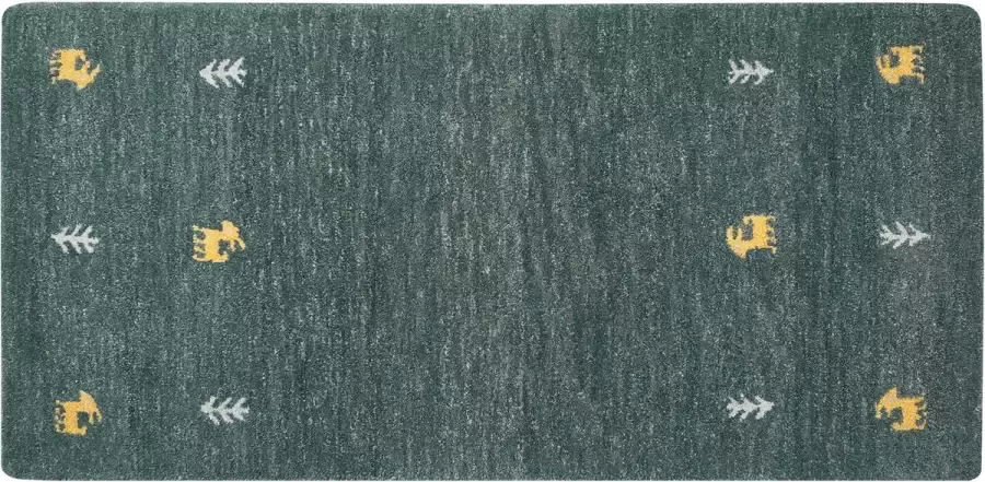 Beliani CALTI Modern vloerkleed Donkergroen 80 x 150 cm Wol - Foto 2