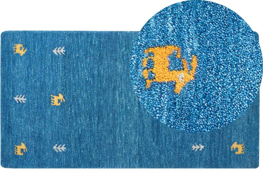 Beliani CALTI Modern vloerkleed Blauw 80 x 150 cm Wol