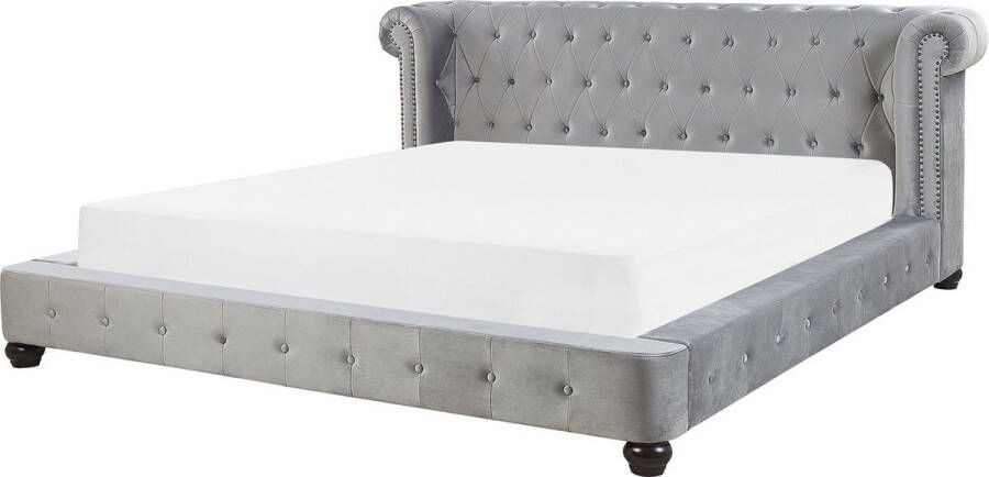Beliani CAVAILLON Waterbed Lichtgrijs 180 x 200 cm Fluweel