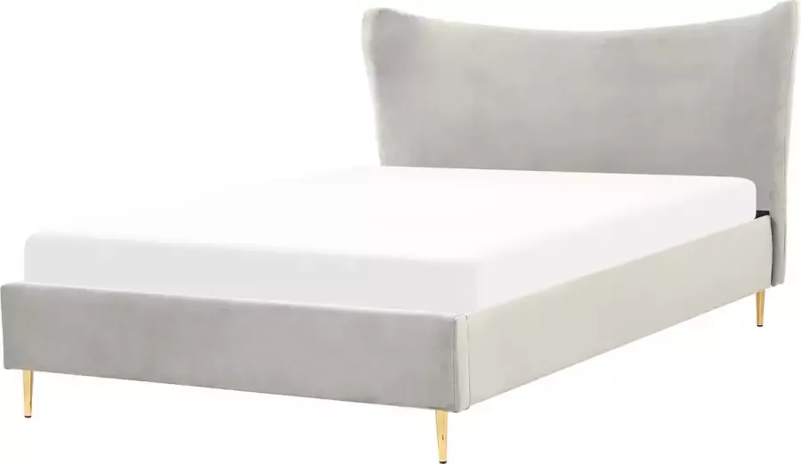 Beliani CHALEIX Tweepersoonsbed Grijs 160 x 200 cm Fluweel