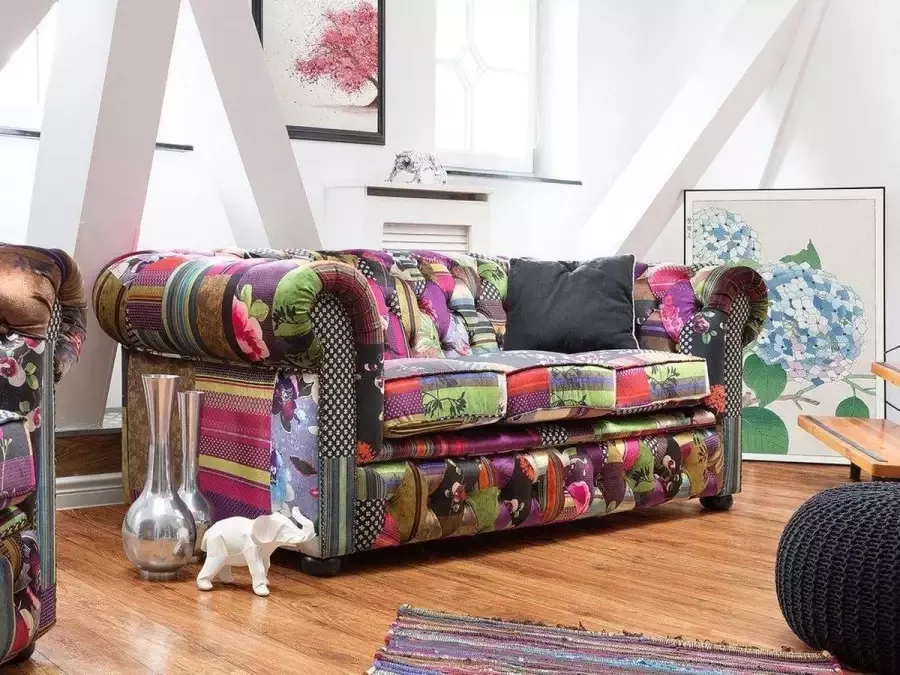 Beliani CHESTERFIELD Three Seater Sofa Multicolor Polyester - Foto 3