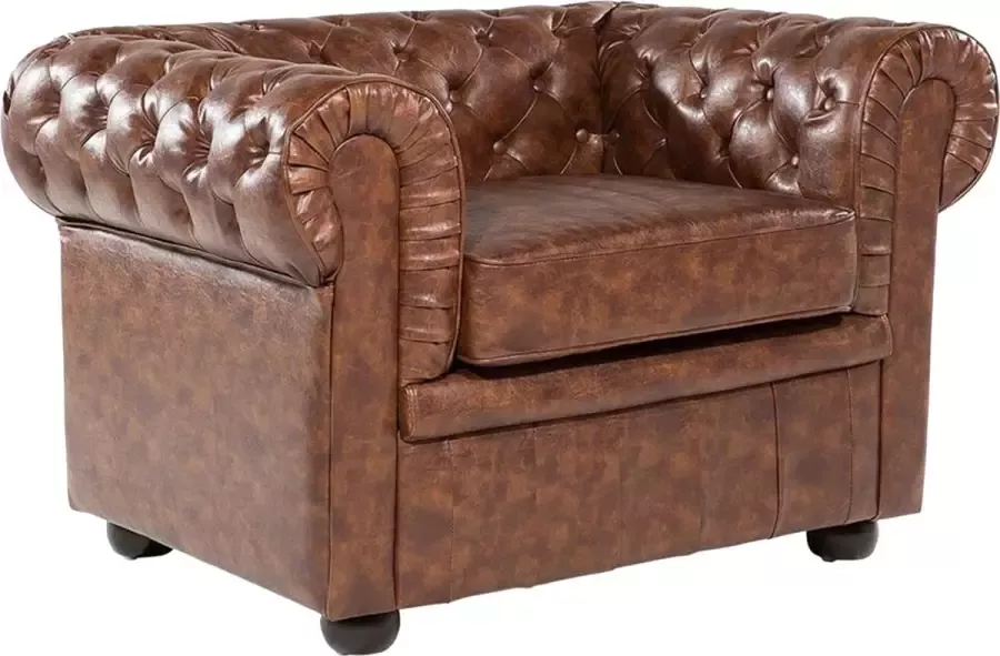 Beliani CHESTERFIELD fauteuil bruin Kunstleer