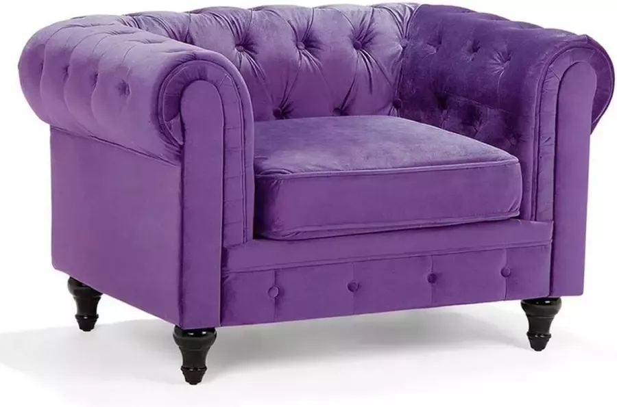 Beliani CHESTERFIELD Fauteuil-Donkere houtkleur-Fluweel - Foto 3