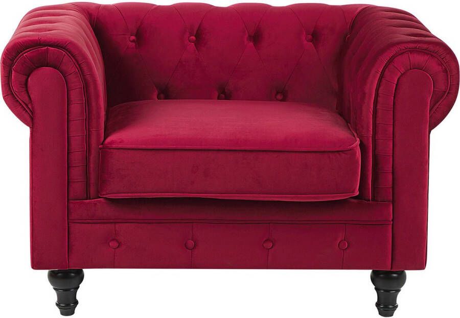 Beliani CHESTERFIELD fauteuil Rood Fluweel - Foto 1