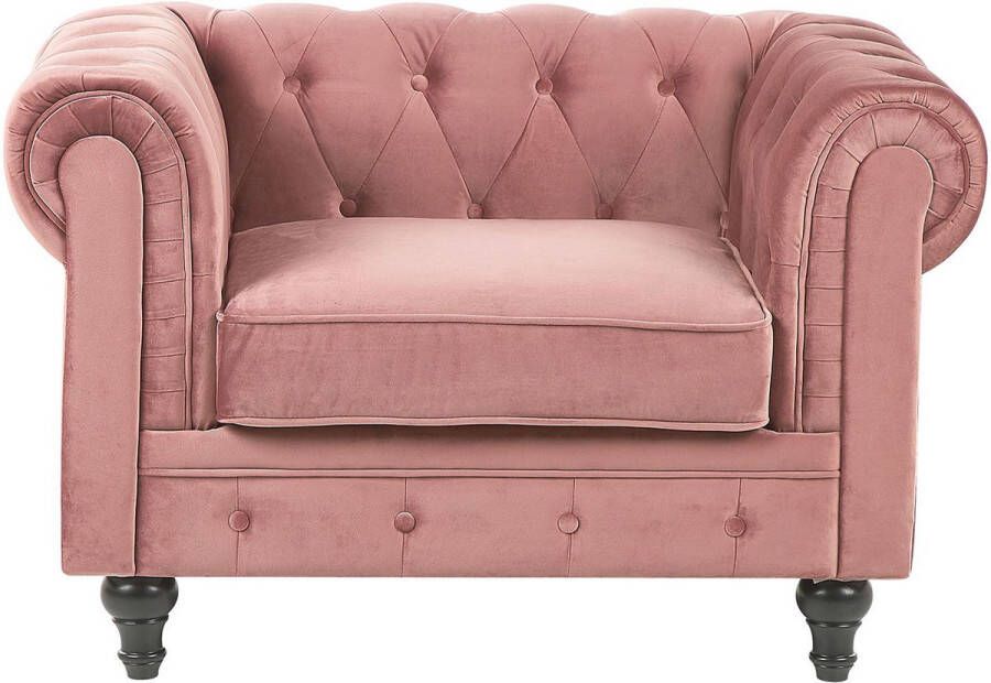 Beliani CHESTERFIELD fauteuil Roze Fluweel - Foto 1