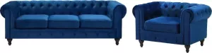 Beliani CHESTERFIELD Living Room Set Blauw Fluweel
