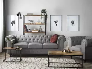 Beliani CHESTERFIELD Living Room Set Grijs Polyester