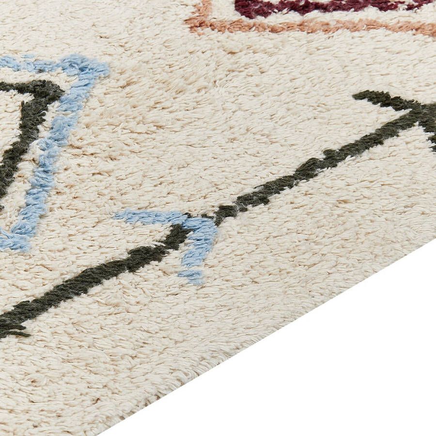 Beliani CORUM Laagpolig vloerkleed Beige 160 x 230 cm Katoen
