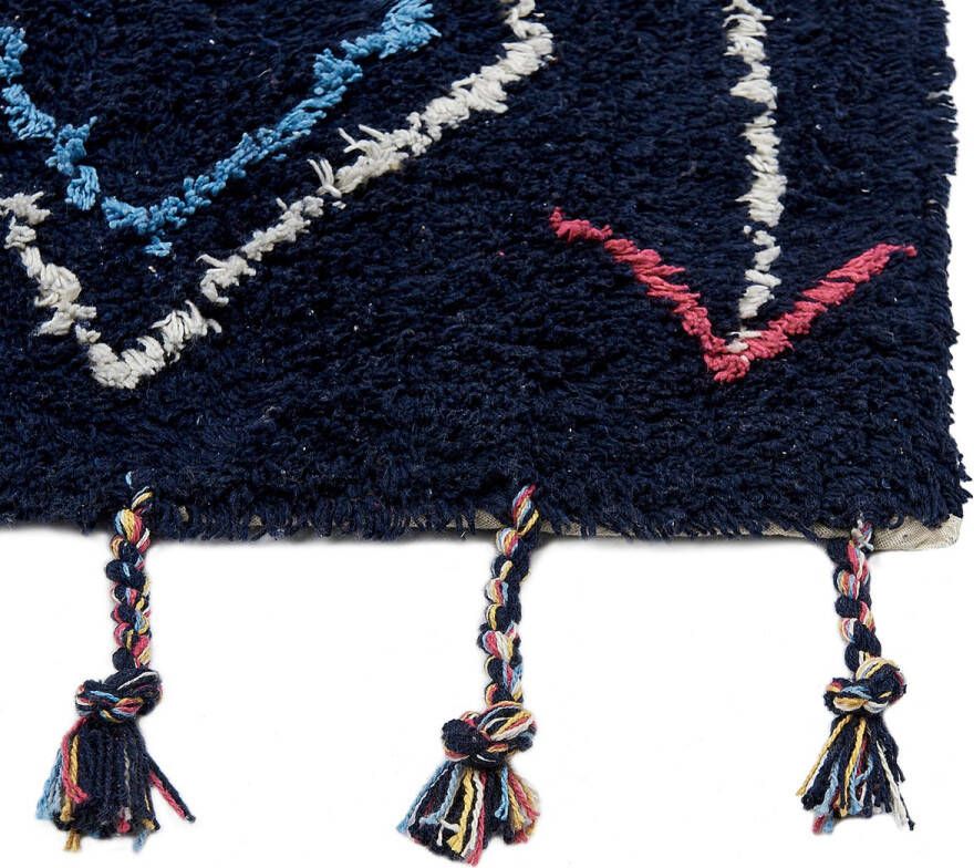Beliani CORUM Laagpolig vloerkleed Zwart 140 x 200 cm Katoen