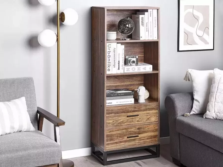 Beliani DELTA 3 Tier Bookcase Donkere houtkleur Vezelplaat - Foto 2