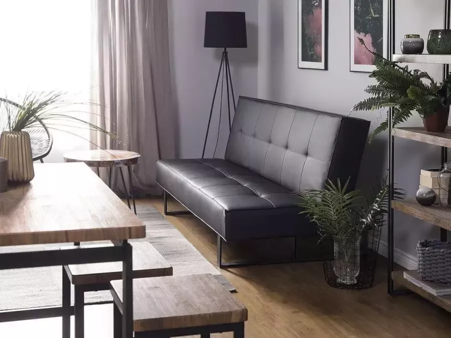 Beliani DERBY Sofa Bed Zwart Kunstleer