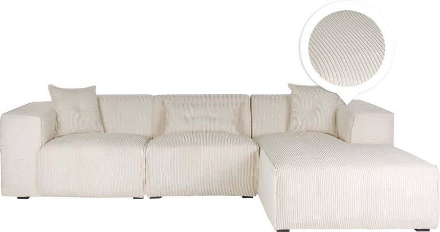 Beliani DOLVA Hoekbank Gebroken wit Linkerzijde 294 cm Corduroy - Foto 2