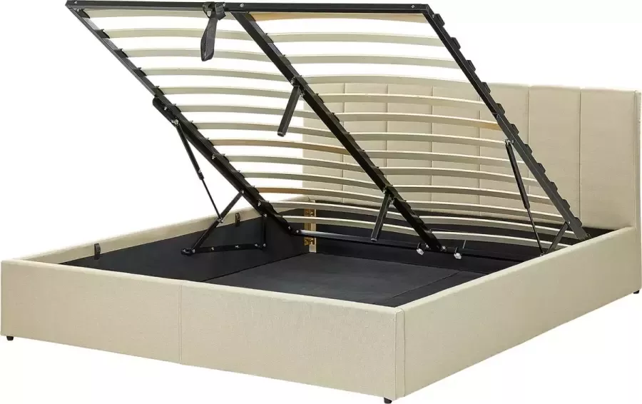 Beliani -DREUX-Bed met opbergruimte-Beige-160 x 200 cm-Polyester