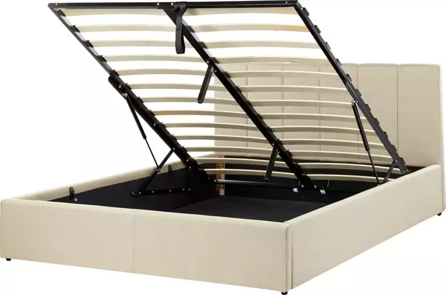 Beliani -DREUX-Bed met opbergruimte-Beige-140 x 200 cm-Polyester