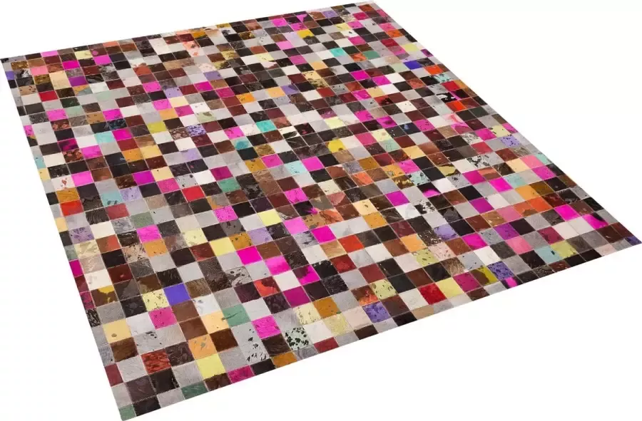 Beliani ENNE Vloerkleed Multicolor 200 x 200 cm Koeienhuid leer