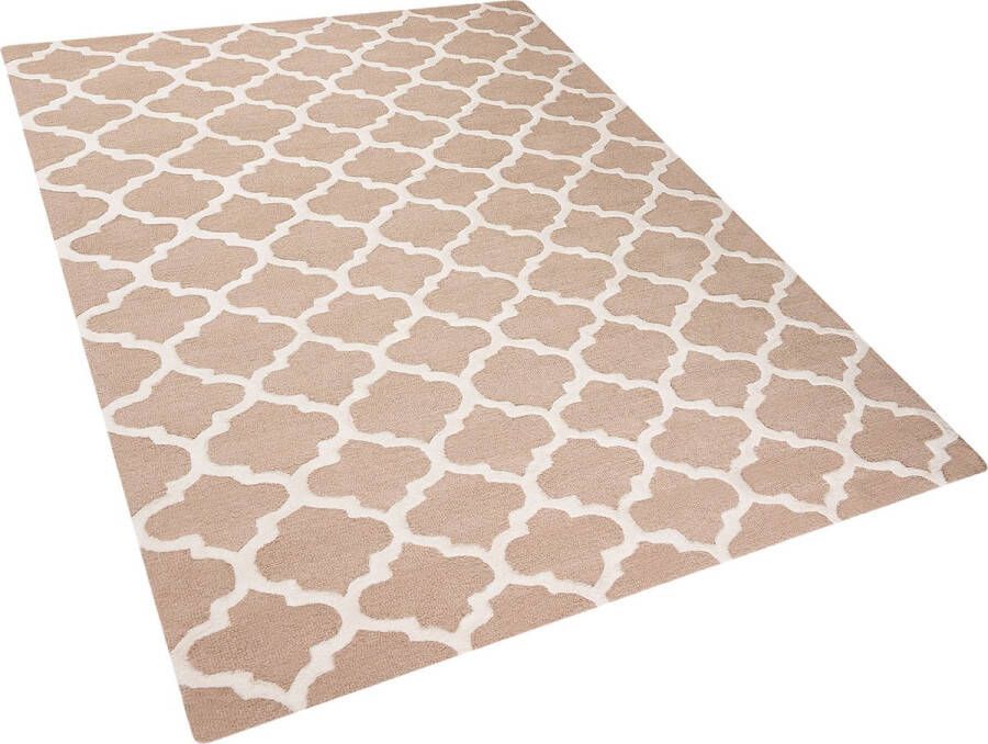 Beliani ERBAA Laagpolig vloerkleed Beige 160 x 230 cm Wol - Foto 1