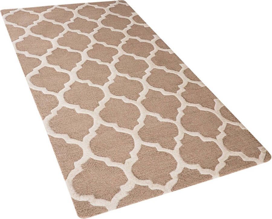 Beliani ERBAA Laagpolig vloerkleed Beige 80 x 150 cm Wol