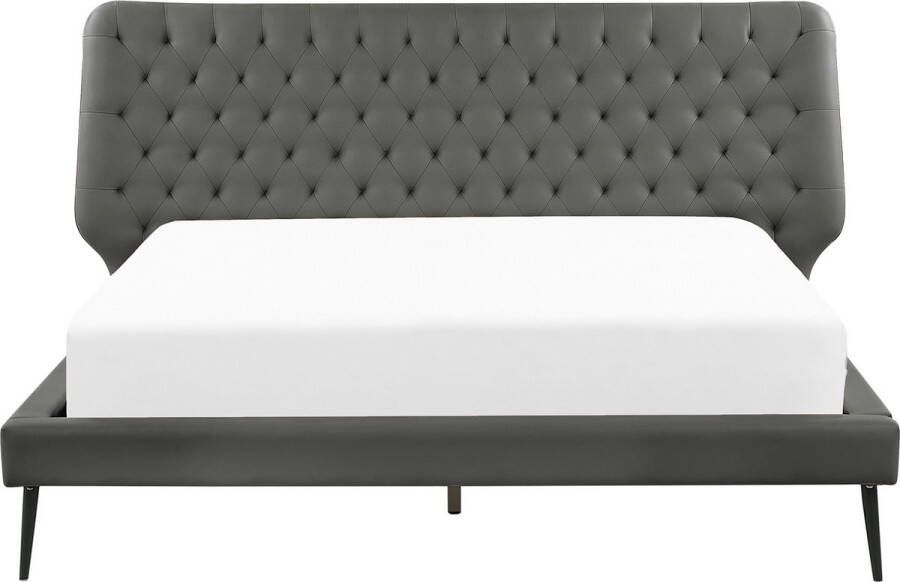 Beliani ESSONNE Tweepersoonsbed Grijs 160 x 200 cm Kunstleer