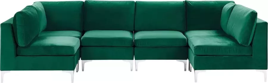 Beliani Modulaire U-vormige bank EVJA Fluweel Groen 6-zitter