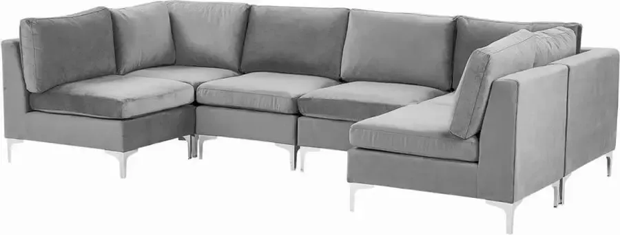 Beliani Modulaire U-vormige bank EVJA Fluweel Grijs 6-zitter - Foto 2