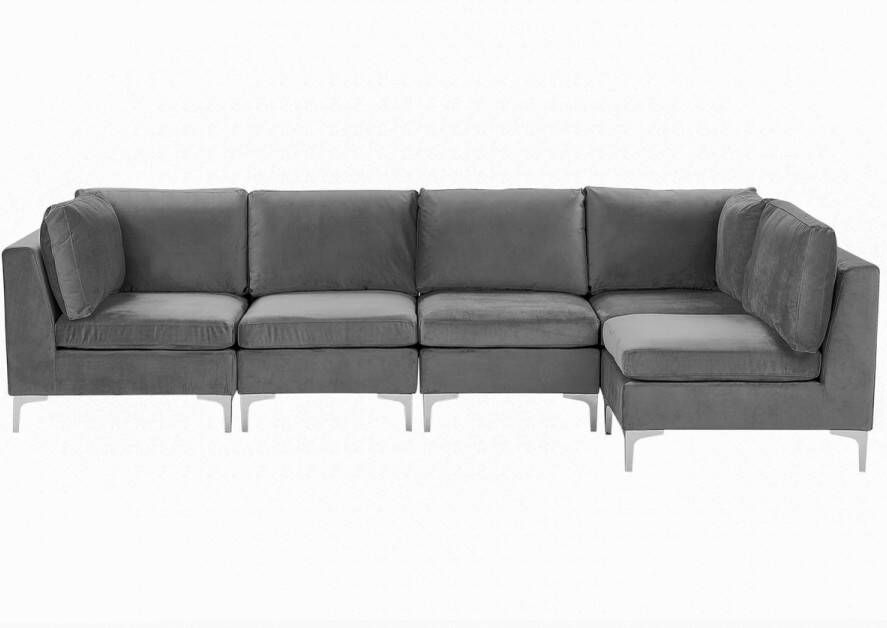 Beliani Modulaire hoekbank EVJA Fluweel Grijs 5-zitter Rechterzijde