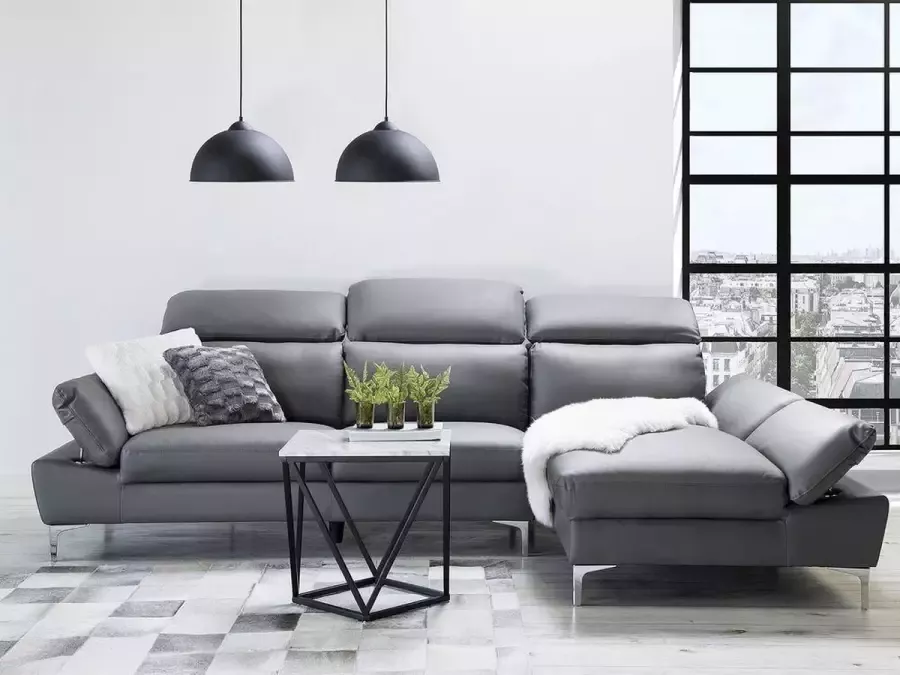 Beliani FARILA Corner Sofa Grijs Leer