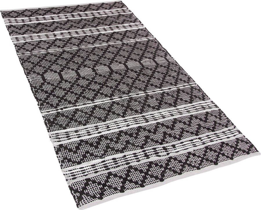 Beliani FEHIMLI Laagpolig vloerkleed Zwart 80 x 150 cm Leer