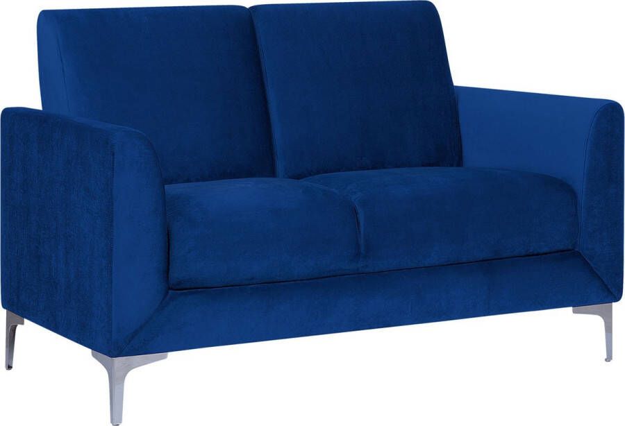 Beliani FENES Two Seater Sofa Blauw Fluweel - Foto 1