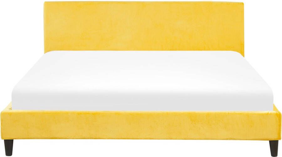 Beliani FITOU Tweepersoonsbed Geel 180 x 200 cm Fluweel