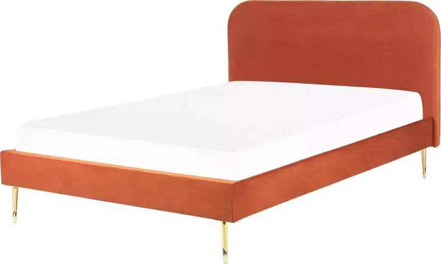 Beliani FLAYAT Tweepersoonsbed Oranje 140 x 200 cm Fluweel - Foto 2