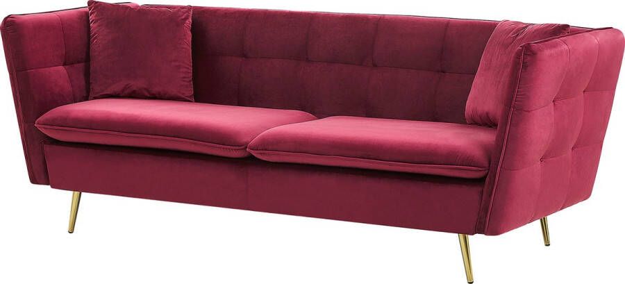 Beliani FREDERICA Three Seater Sofa Rood Fluweel - Foto 2