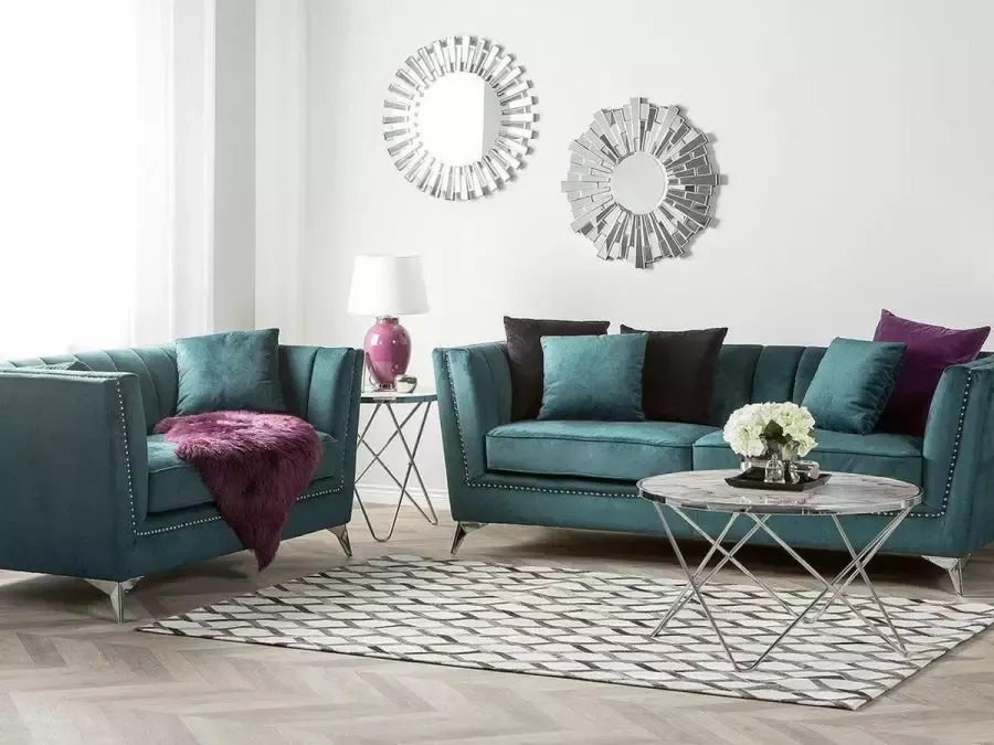 Beliani GAULA Living Room Set Blauw Fluweel - Foto 2