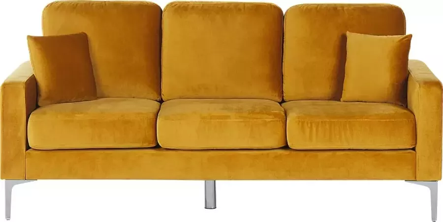 Beliani GAVLE Three Seater Sofa Geel Fluweel - Foto 1
