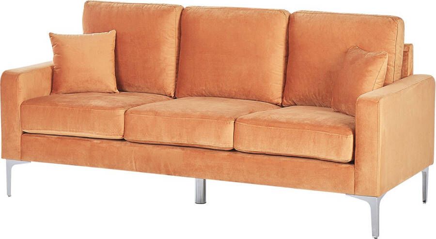 Beliani GAVLE Three Seater Sofa Oranje Fluweel - Foto 4