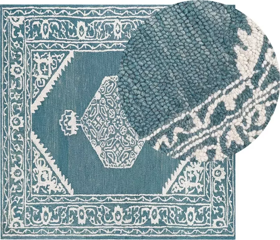 Beliani Vloerkleed wol wit blauw 200 x 200 cm GEVAS - Foto 2