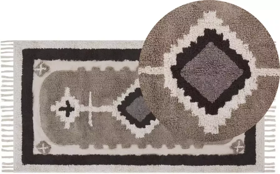 Beliani GEYVE Laagpolig vloerkleed Beige 80 x 150 cm Katoen - Foto 2