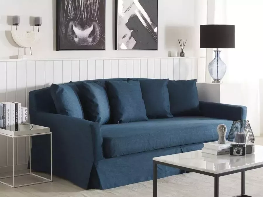 Beliani GILJA Three Seater Sofa Blauw Polyester - Foto 2