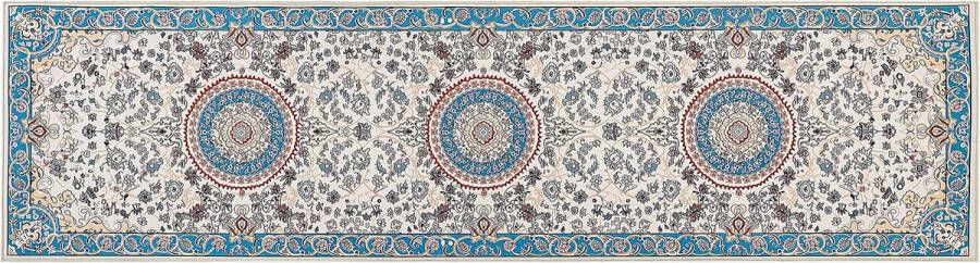 Beliani GORDES Loper tapijt Beige Blauw 80 x 300 cm Polyester