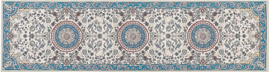 Beliani GORDES Loper tapijt Beige Blauw 80 x 300 cm Polyester