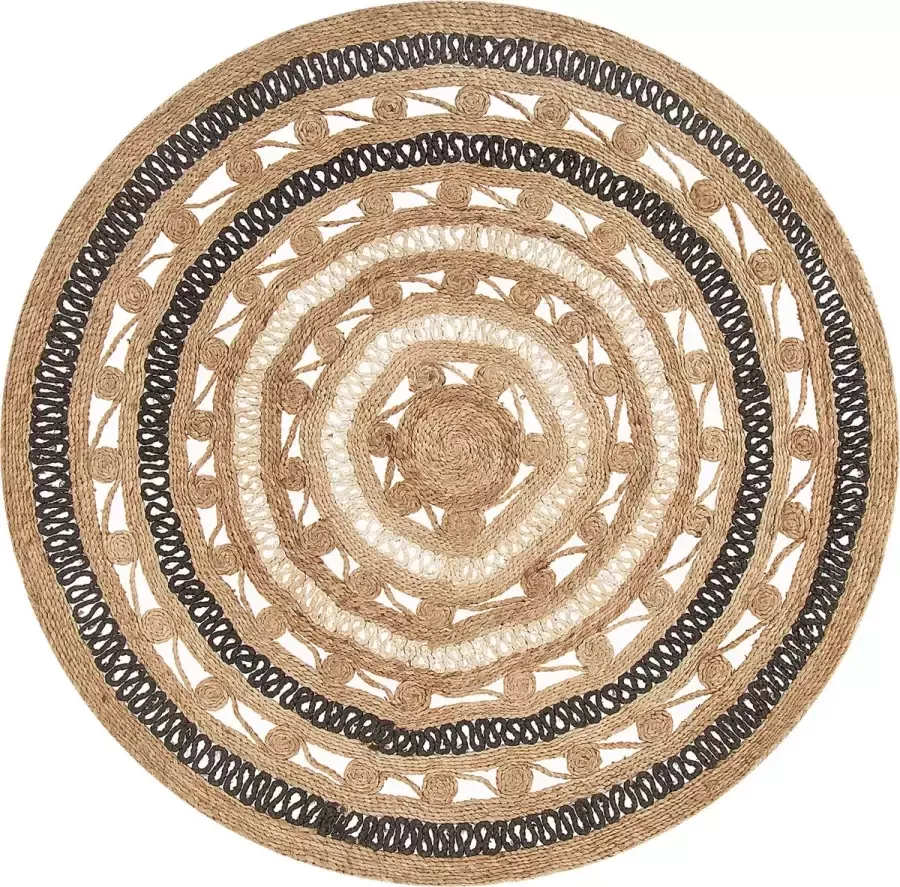 Beliani Vloerkleed jute beige zwart ⌀ 140 cm GOYNE - Foto 2