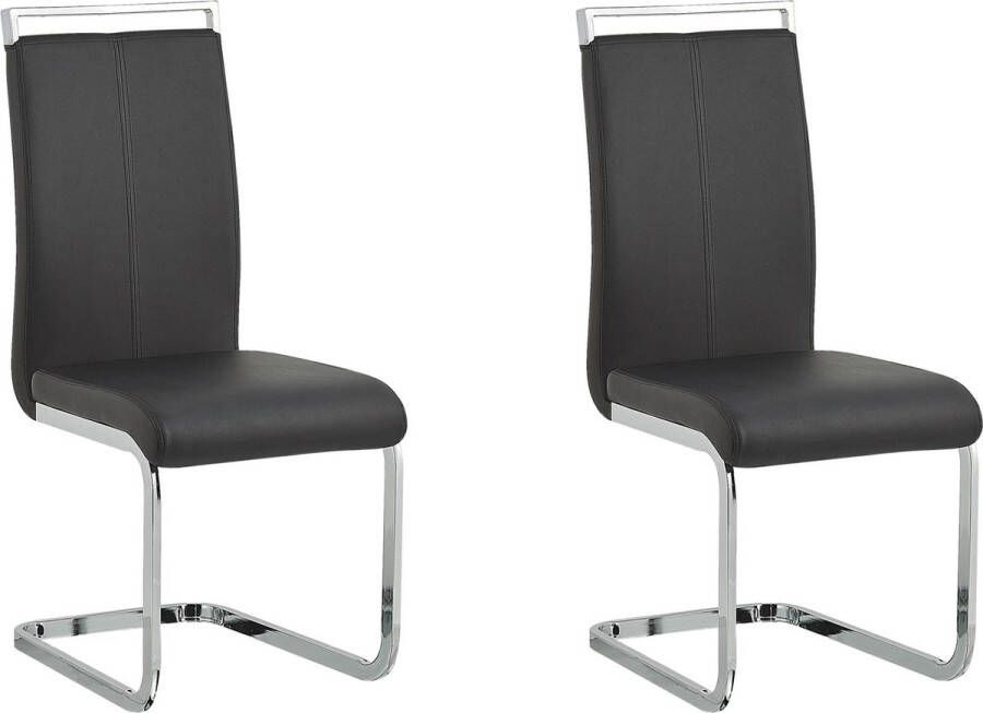 Beliani Set van 2 eetkamerstoelen GREEDIN Kunstleer Zwart